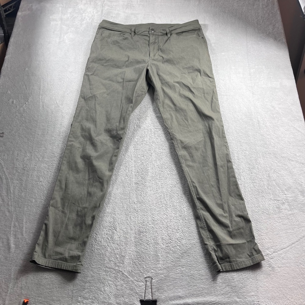 Lululemon Mens Commission Pant Slim Olive Green Cotton Blend Chino Size 34